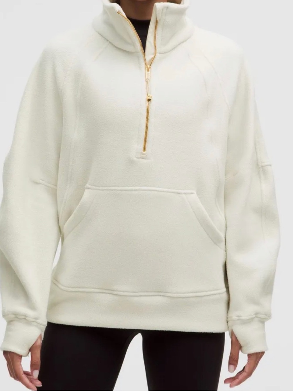 Lululemon Scuba Tumbled Fleece Funnel Neck Half Zip Up Bone w/ Gold Zip Sz XS/S